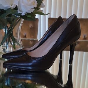 Nine West Black Leather Pumps Heels